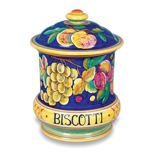 Italian Ceramic Big Cookies Jar Biscotti Hand Painted Pattern Landscape  Poppies Tuscan Made in ITALY Art Pottery Florence 