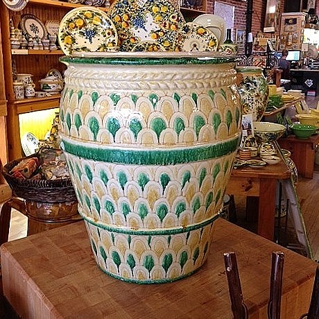 Decorative Urn with Green & Yellow Scales