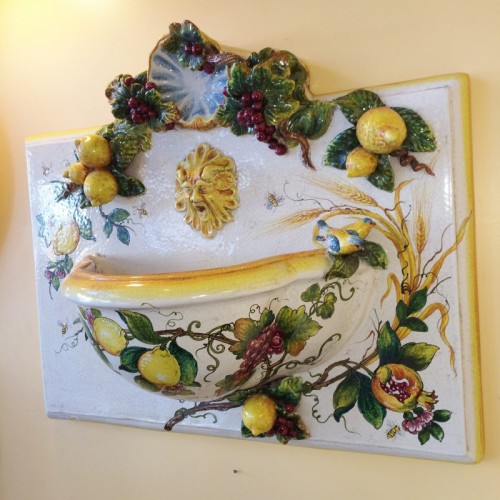 Tuscan Wall Fountain with Birds and Lemons