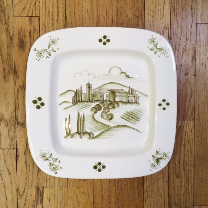 Tuscan Scene Handpainted Plate - Cypress Trees