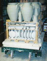 Greenware left to dry on racks