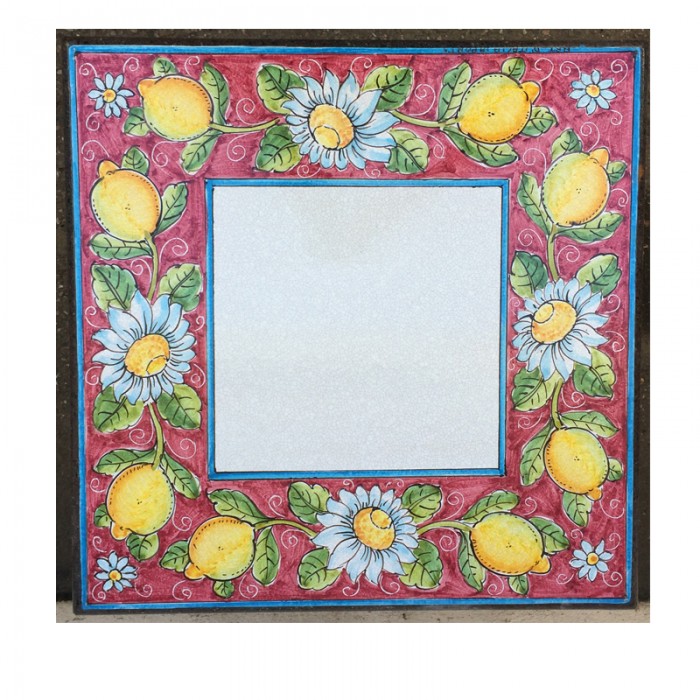 20” Square Italian Volcanic Table – Daisies and Lemons on Pink - Image 2