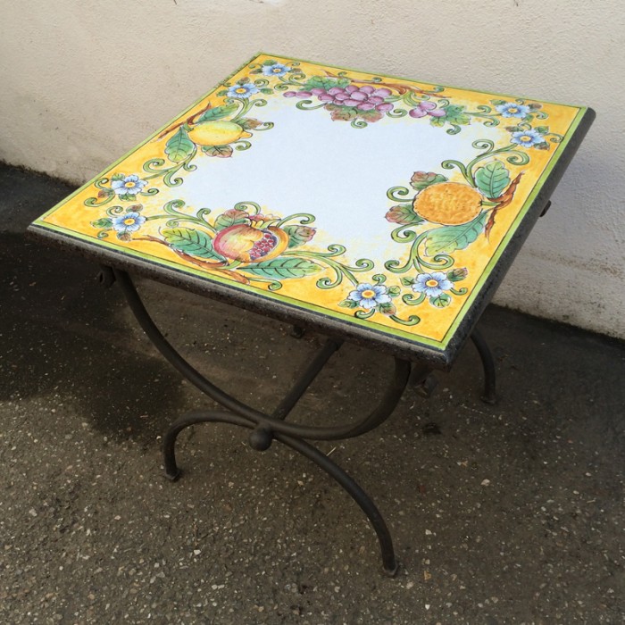 20” Square Italian Volcanic Table – Mixed Fruit on Yellow