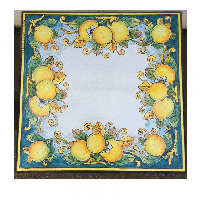 20” Square Italian Volcanic Table – Lemons on Teal - Image 2