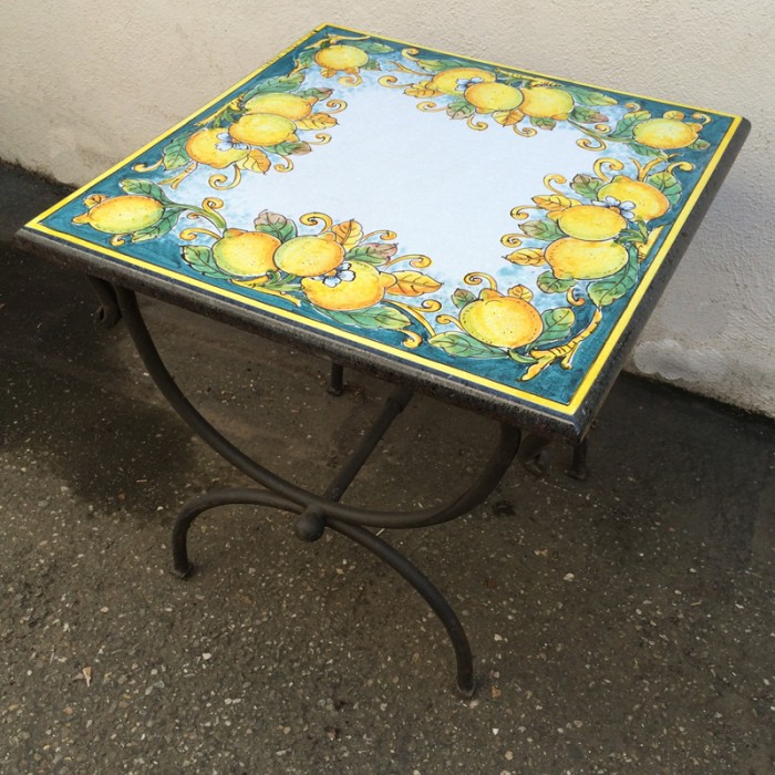 20” Square Italian Volcanic Table – Lemons on Teal