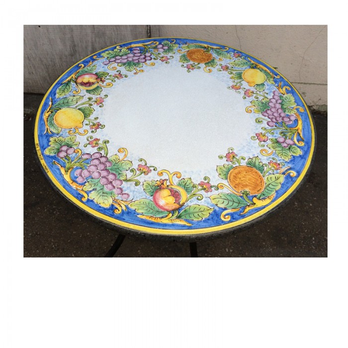 31.5″ Italian Volcanic Table – Mixed Fruit on Blue - Image 2