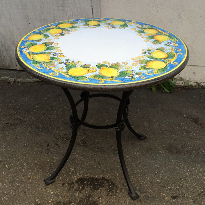 31.5″ Italian Volcanic Table – Lemons on Teal