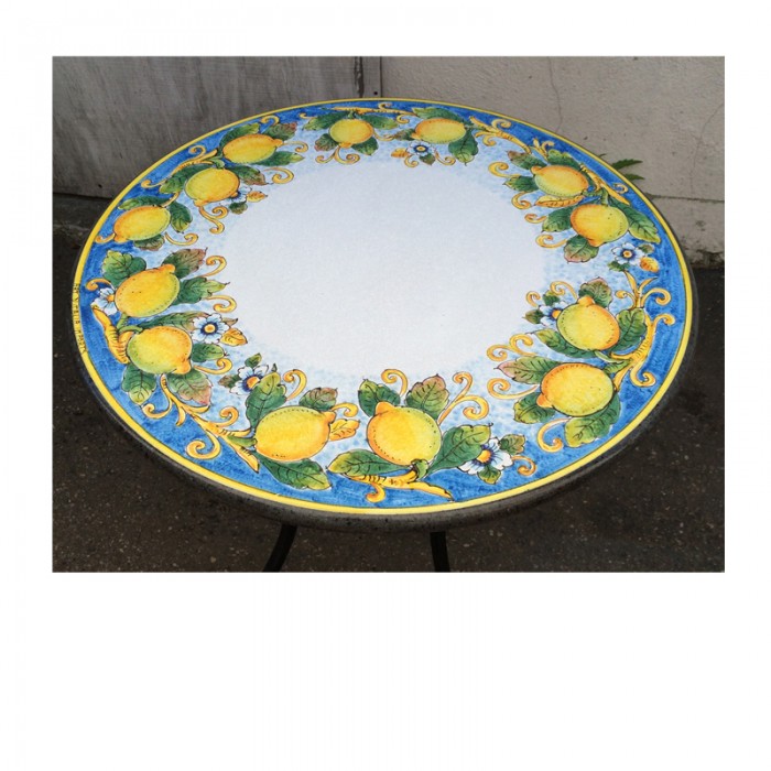 31.5″ Italian Volcanic Table – Lemons on Teal - Image 2