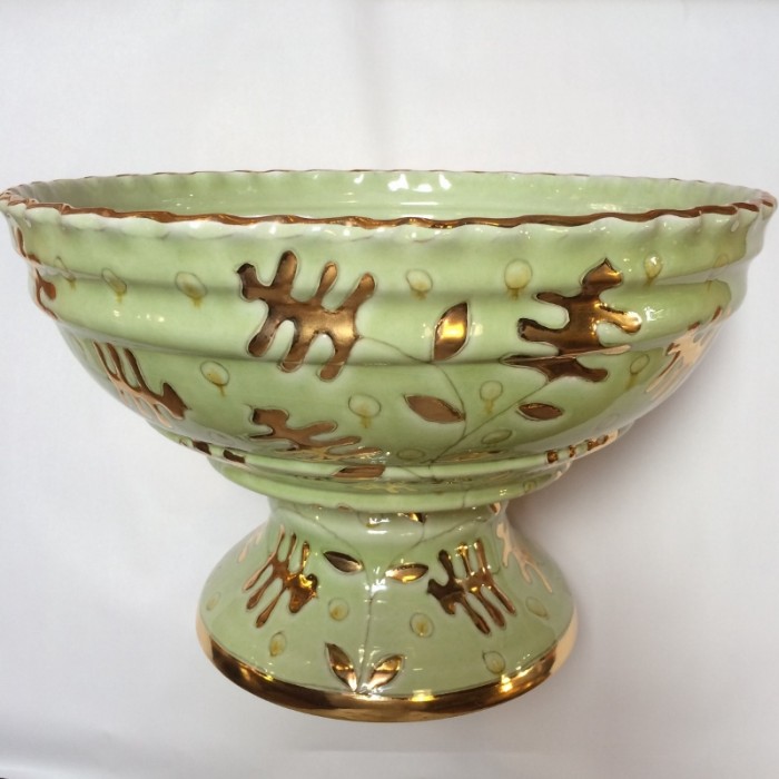 Italian Footed Bowl Green with Gold - Image 2