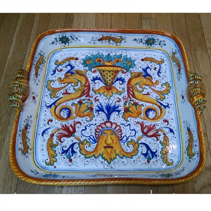 Raffaellesco Large Square Platter with Handles - Image 2